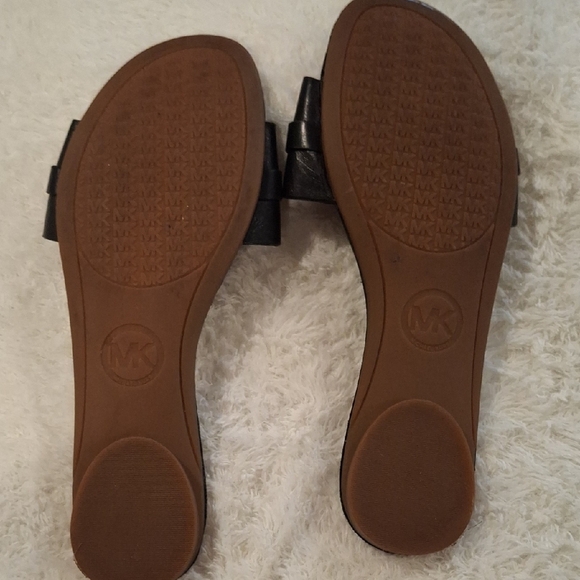 Michael Kors Black Leather Slide Sandals with Gold Logo - Picture 2 of 5